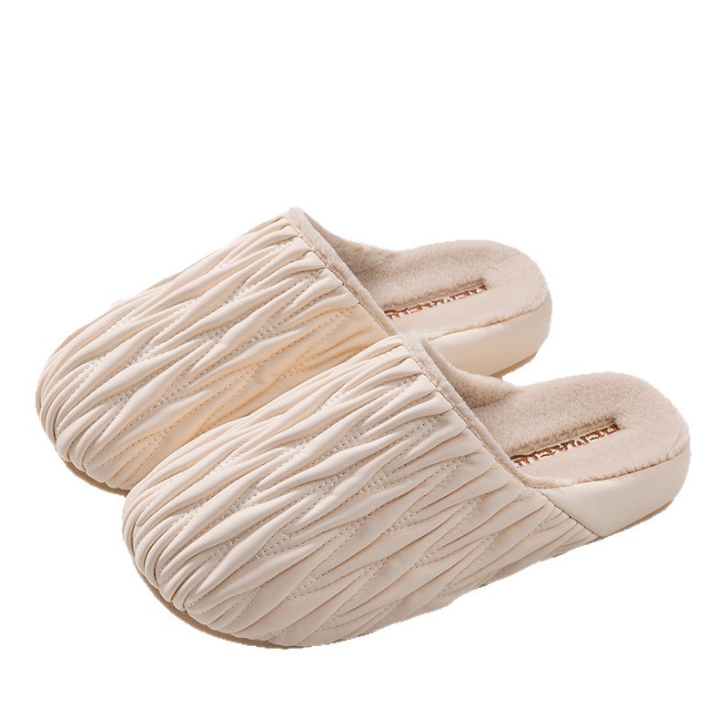 Unisex Yuan Gang Pleated Indoor Cotton Slippers