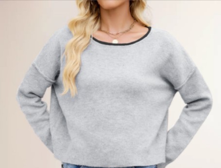 Women's Round Neck Color-Block Knit Sweater
