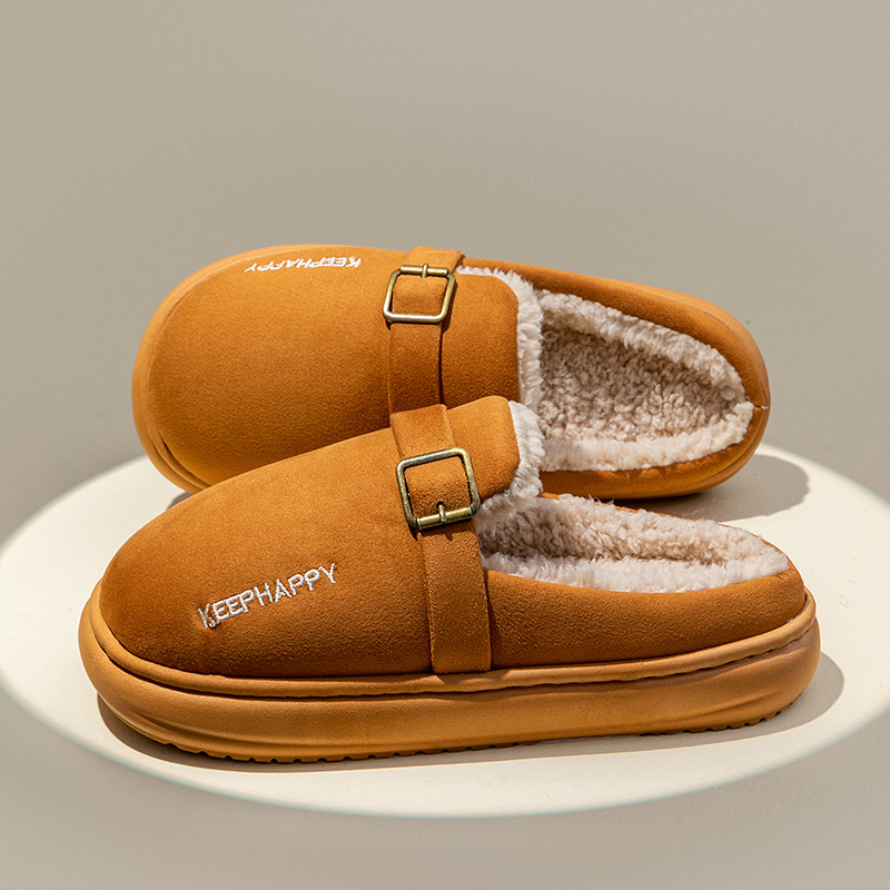Men's and Women's Winter Thick-Soled Non-Slip Fleece Slippers for Home Use
