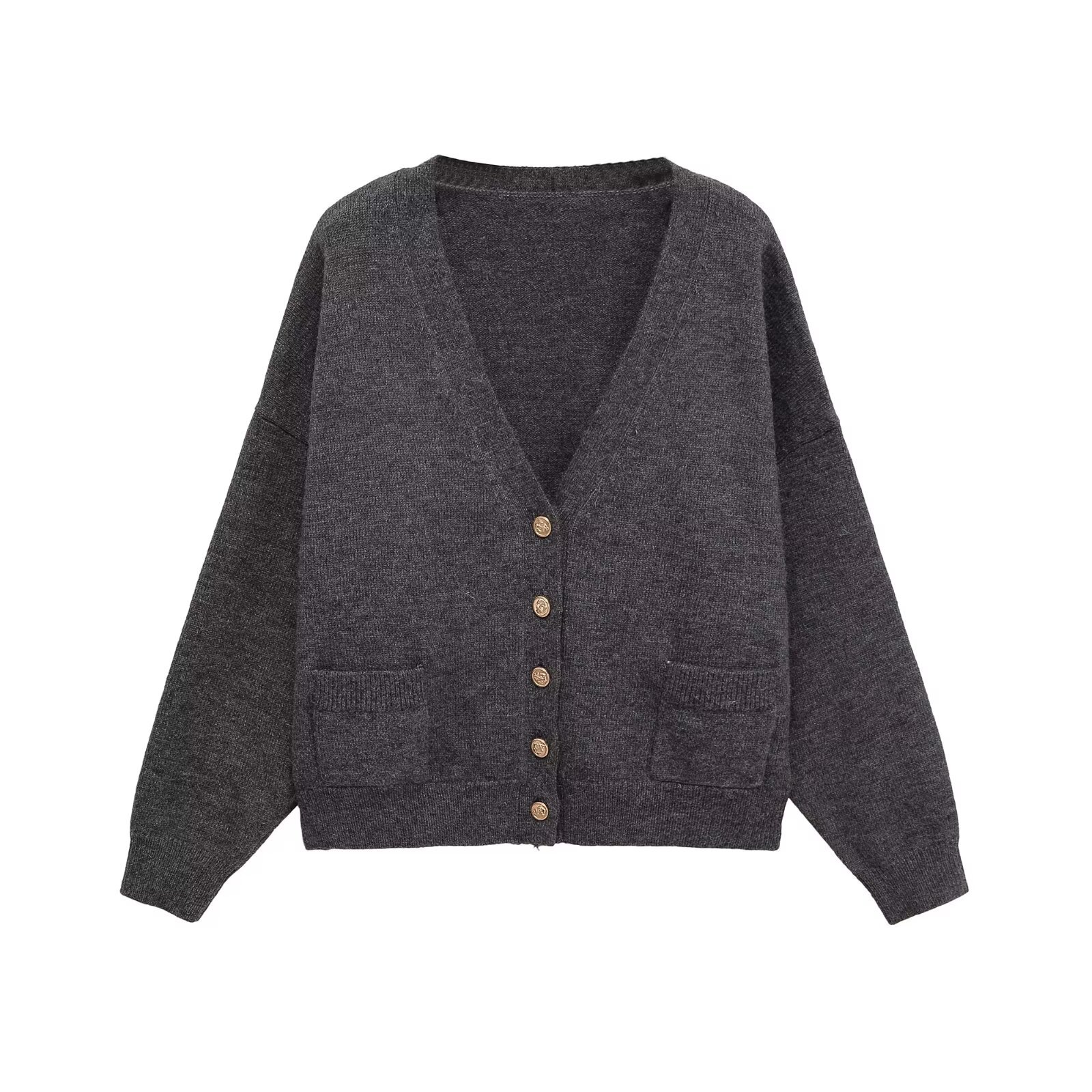 Fashionable Casual Grey Knitted Cardigan