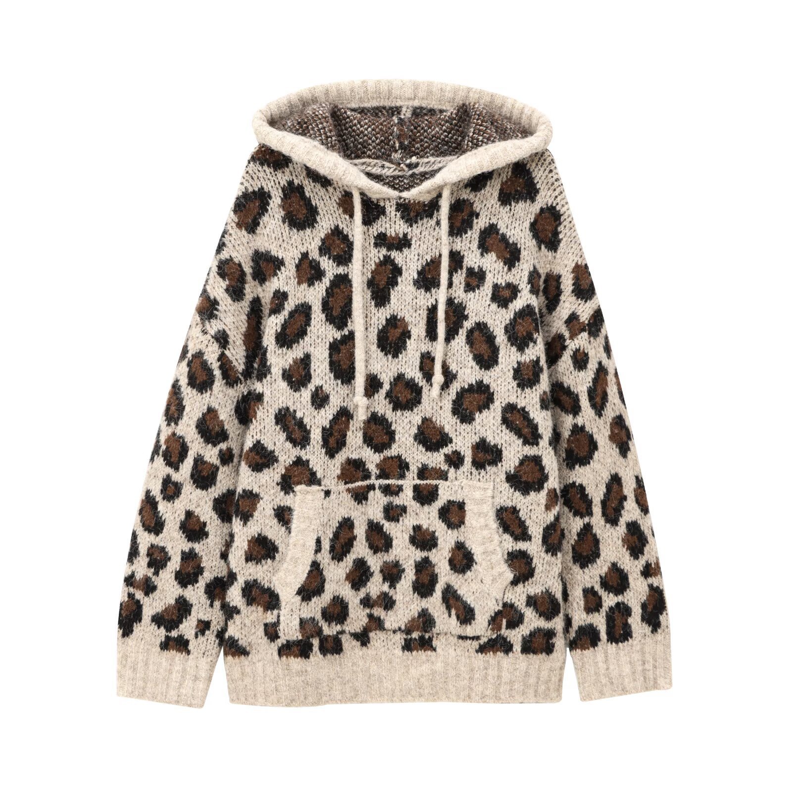 Retro oversized leopard print knit jumper