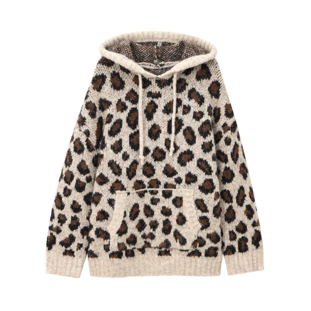 Retro oversized leopard print knit jumper