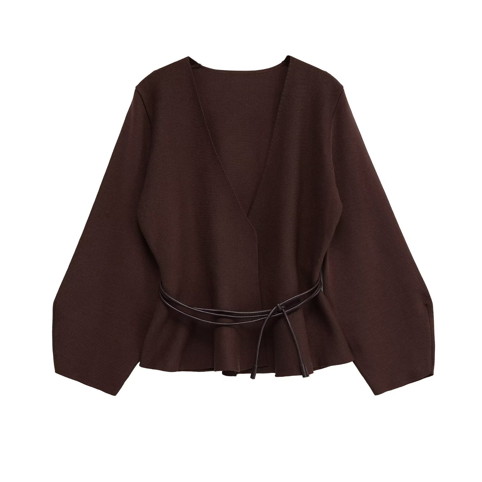 Stylish V-neck knit top with belted cardigan