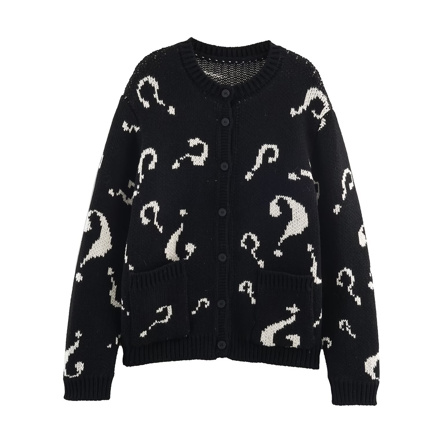  Loose-fit black crewneck knit sweater