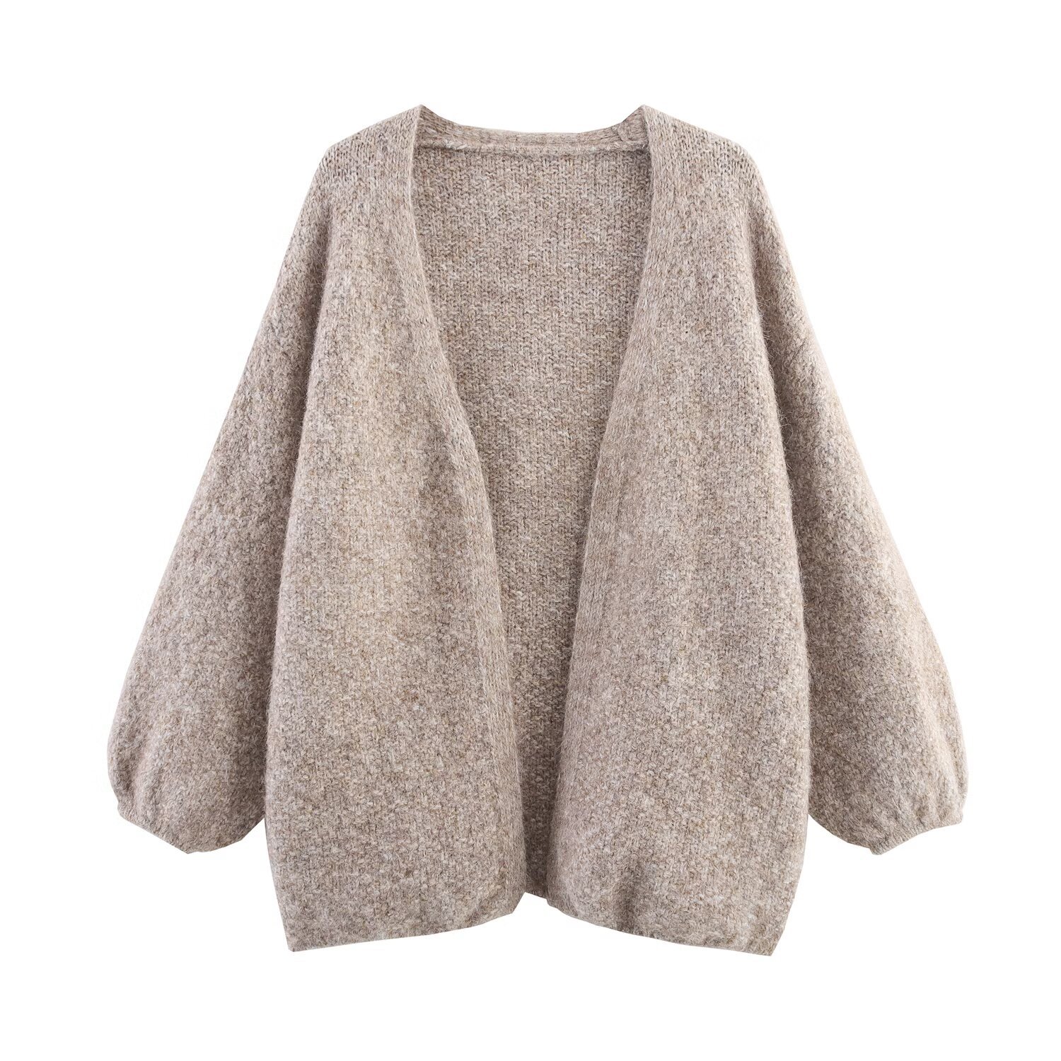 Versatile Solid-Color V-Neck Long-Sleeve Minimalist Buttonless Knit Cardigan