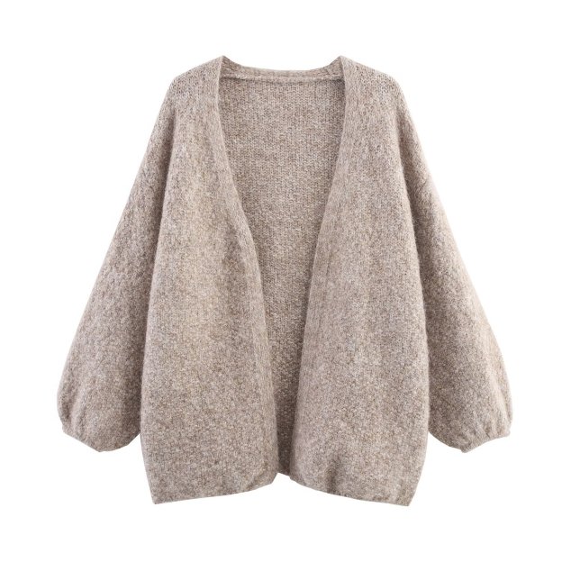 Versatile Solid-Color V-Neck Long-Sleeve Minimalist Buttonless Knit Cardigan