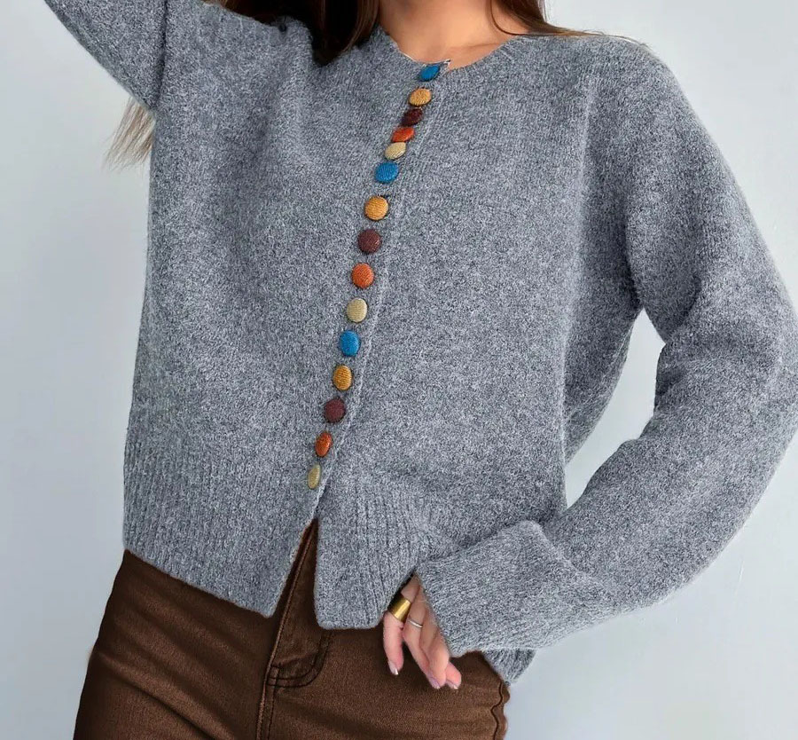 Loose-fit Casual Knit Cardigan with Colorful Buttons