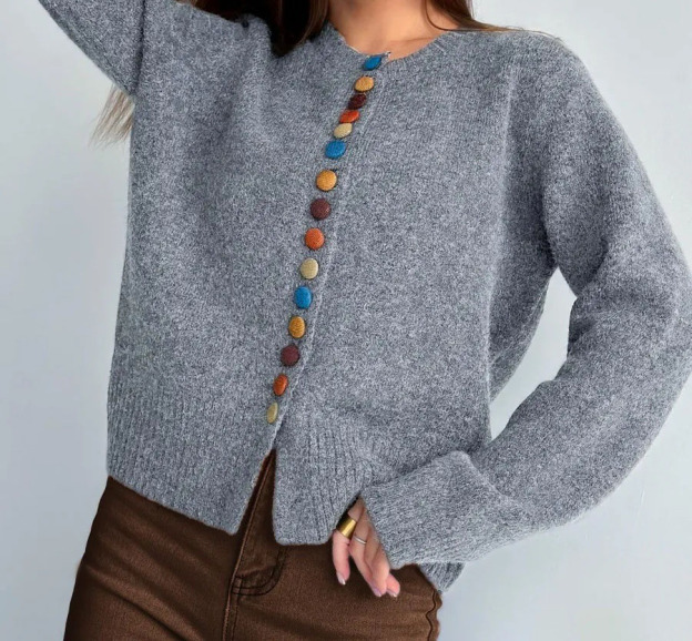 Loose-fit Casual Knit Cardigan with Colorful Buttons