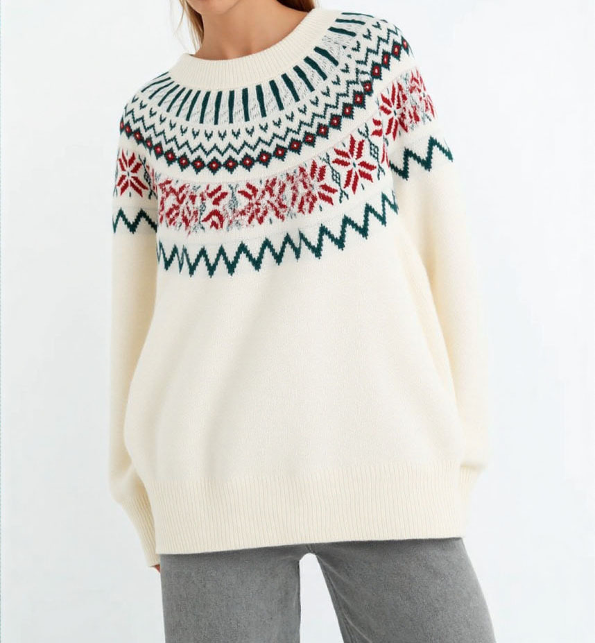 Retro Oversized Jacquard Christmas Fair Isle Sweater