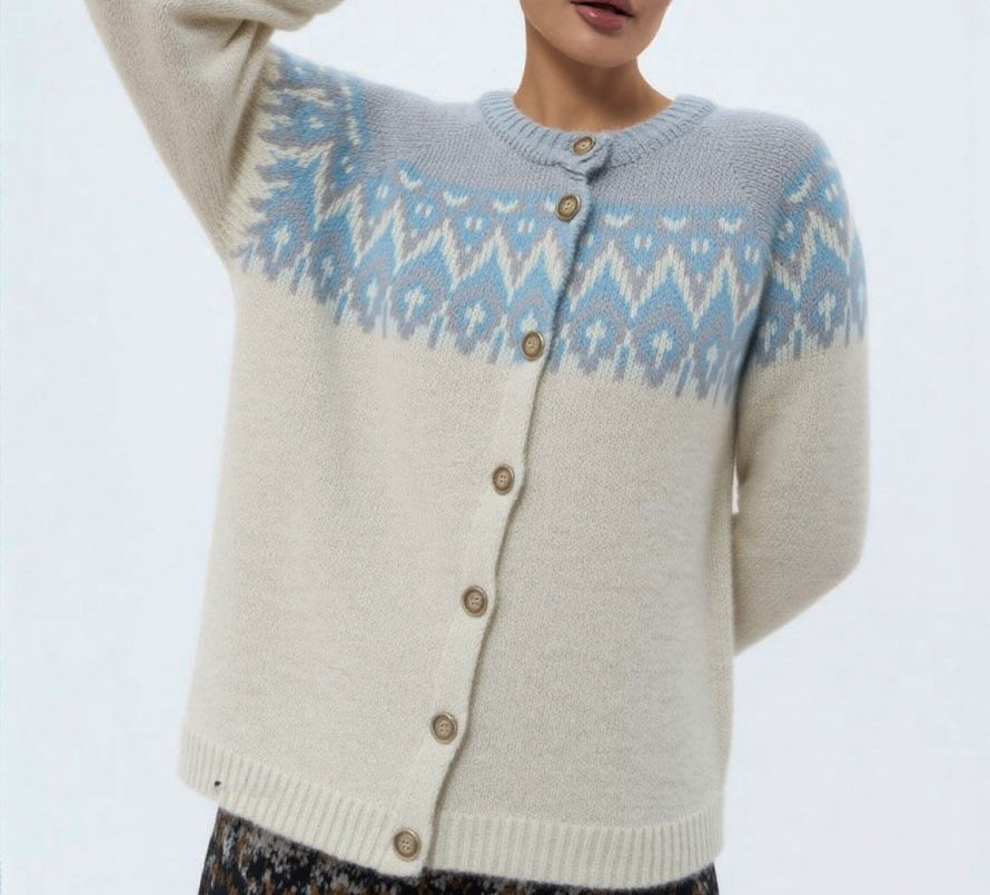 Retro Jacquard Literary-Style Oversized Knit Cardigan