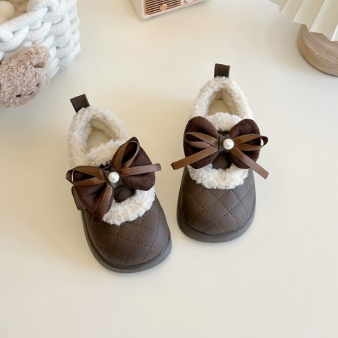 Girls' Fleece-Lined Princess Shoes for Autumn and Winter