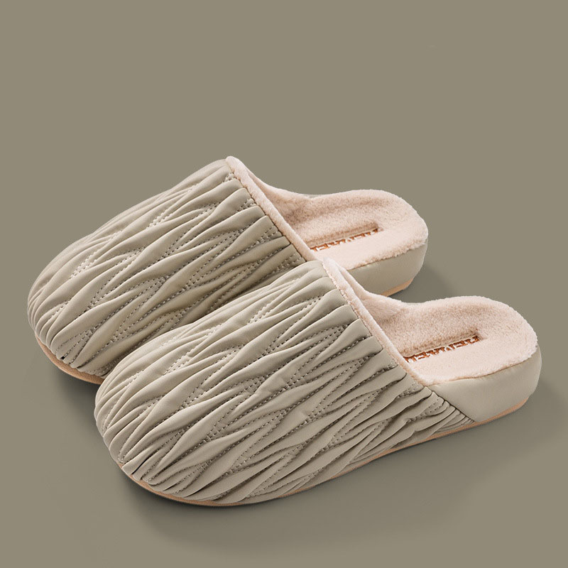 Unisex Yuan Gang Pleated Indoor Cotton Slippers