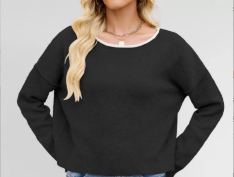 Women's Round Neck Color-Block Knit Sweater