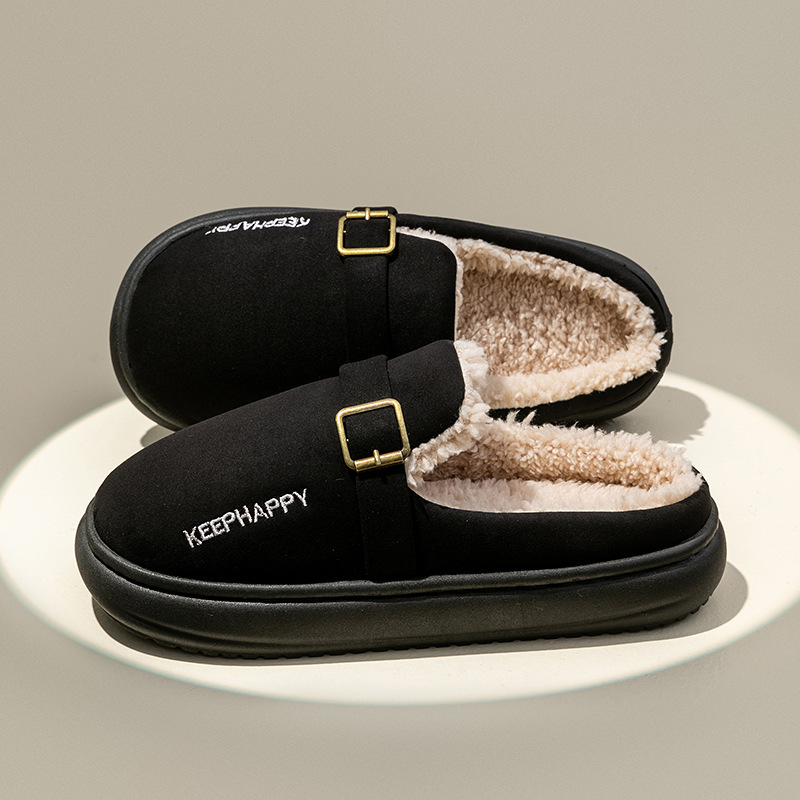 Men's and Women's Winter Thick-Soled Non-Slip Fleece Slippers for Home Use
