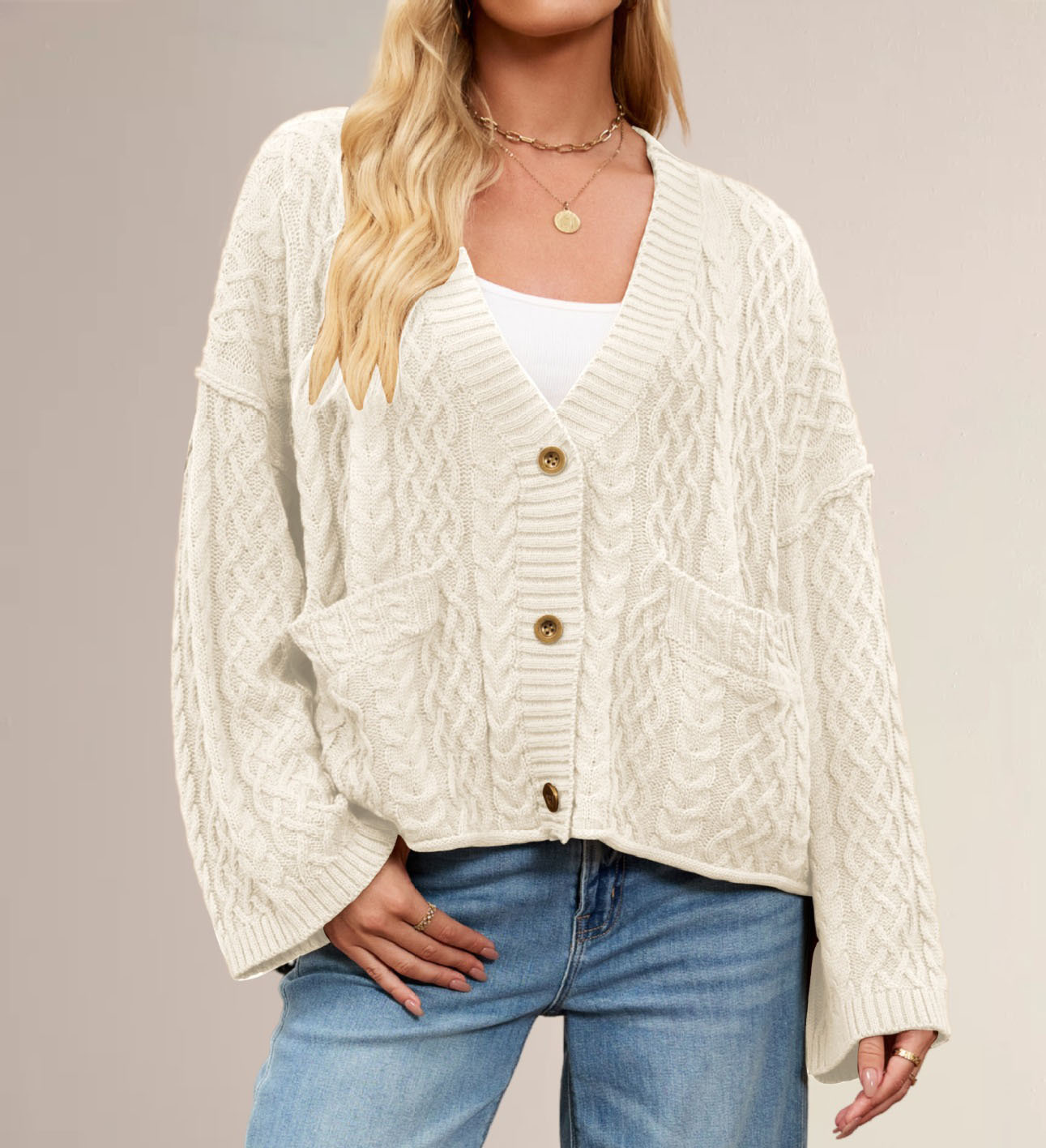 Twisted-Knit Oversized Solid-Color Cardigan