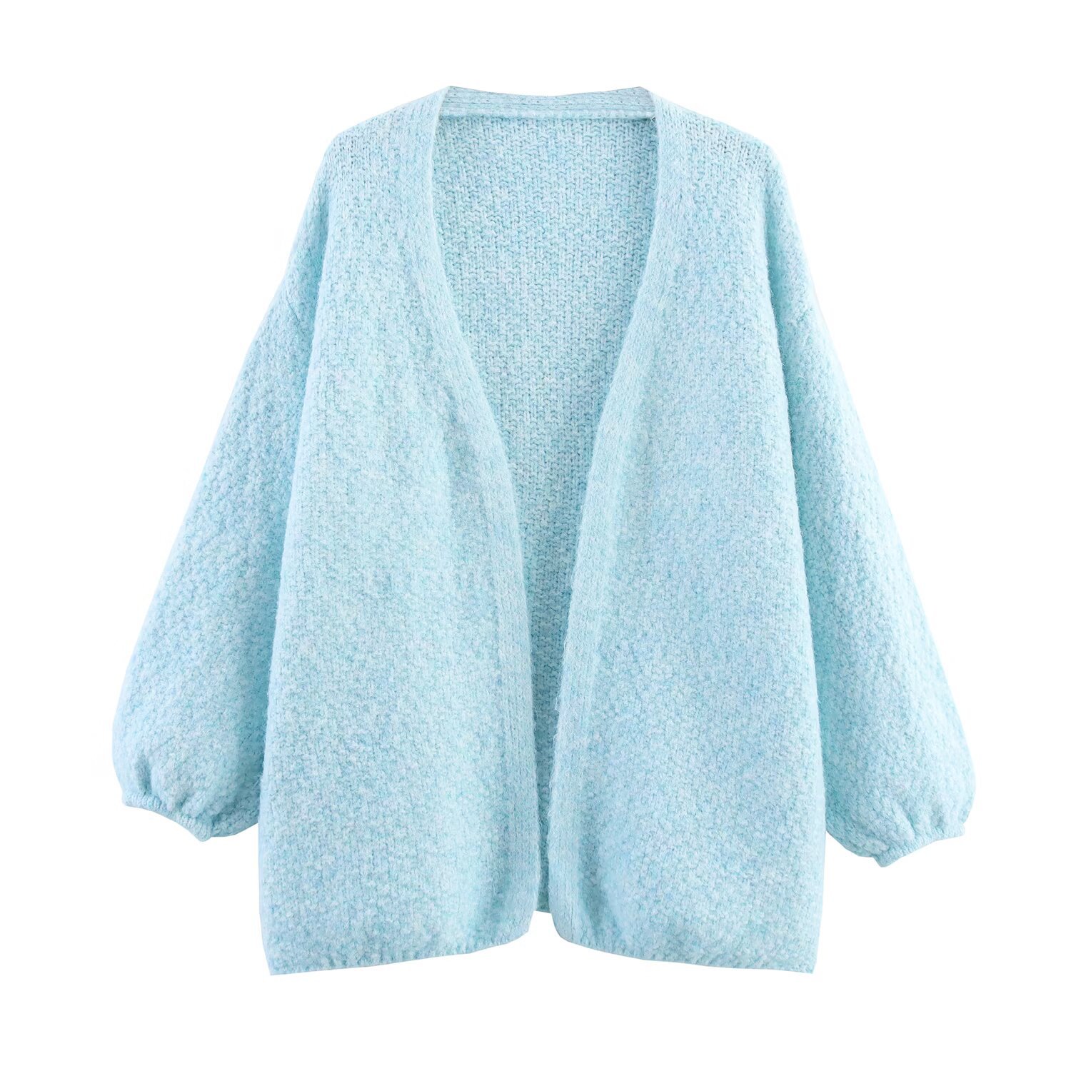 Versatile Solid-Color V-Neck Long-Sleeve Minimalist Buttonless Knit Cardigan