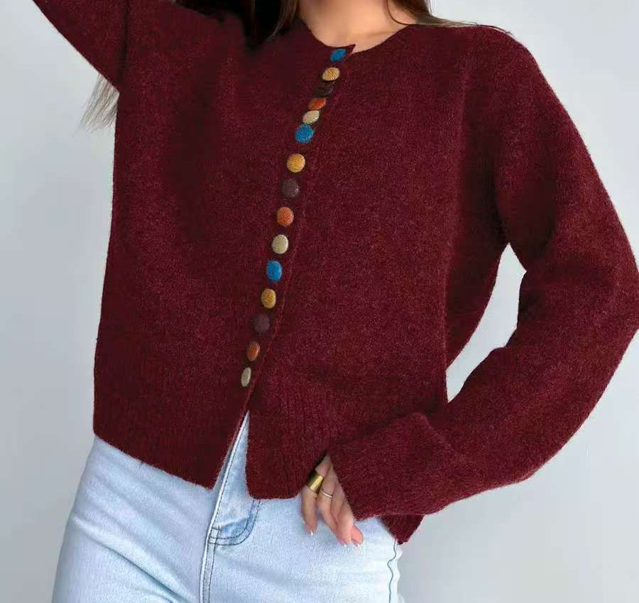 Loose-fit Casual Knit Cardigan with Colorful Buttons