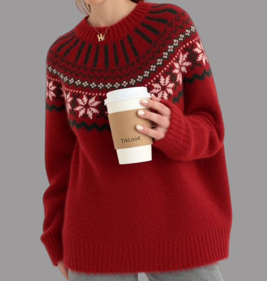 Retro Oversized Jacquard Christmas Fair Isle Sweater