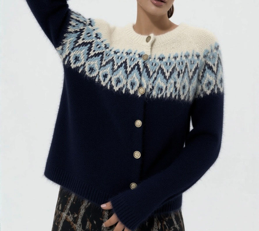 Retro Jacquard Literary-Style Oversized Knit Cardigan