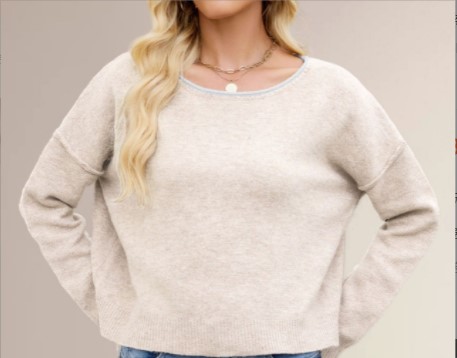 Women's Round Neck Color-Block Knit Sweater