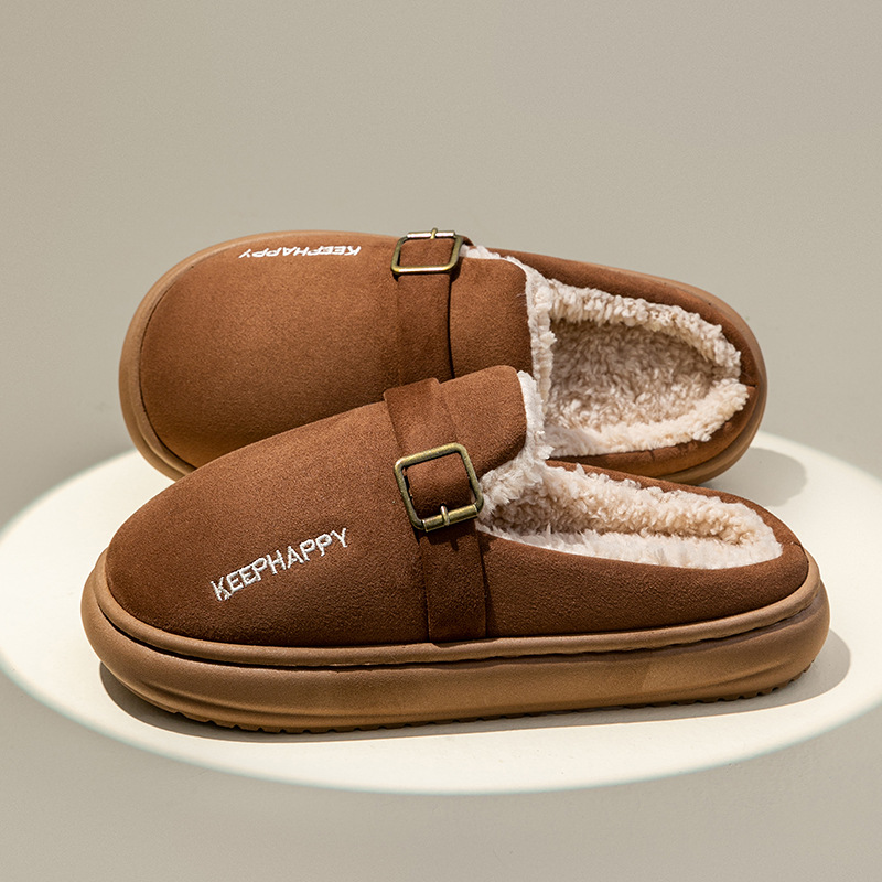 Men's and Women's Winter Thick-Soled Non-Slip Fleece Slippers for Home Use