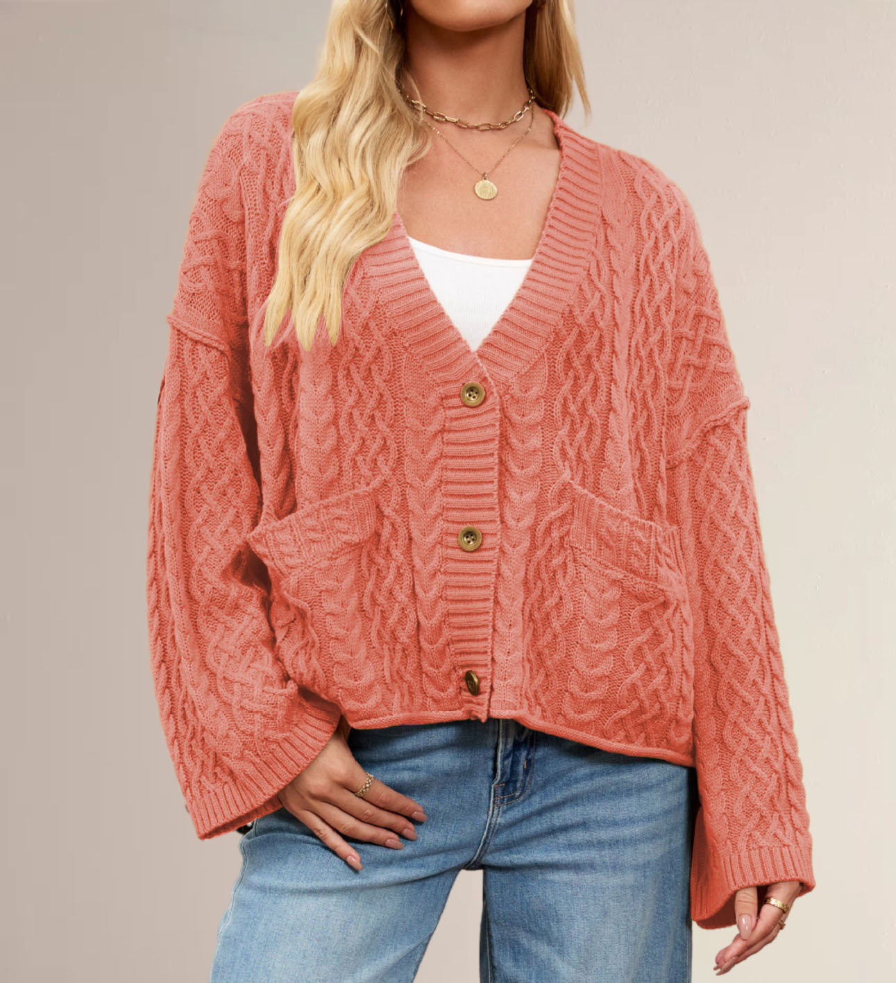 Twisted-Knit Oversized Solid-Color Cardigan