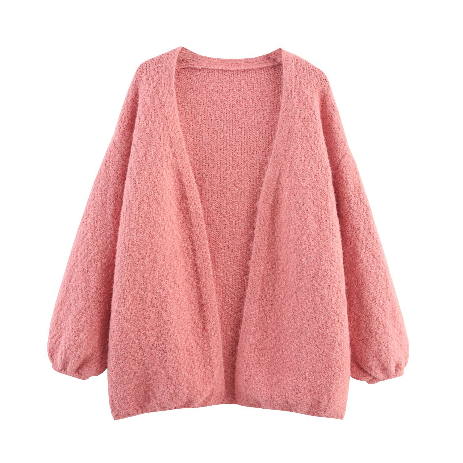 Versatile Solid-Color V-Neck Long-Sleeve Minimalist Buttonless Knit Cardigan