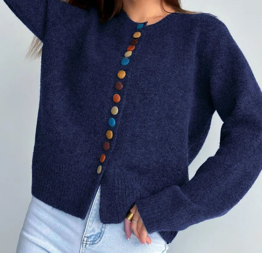 Loose-fit Casual Knit Cardigan with Colorful Buttons