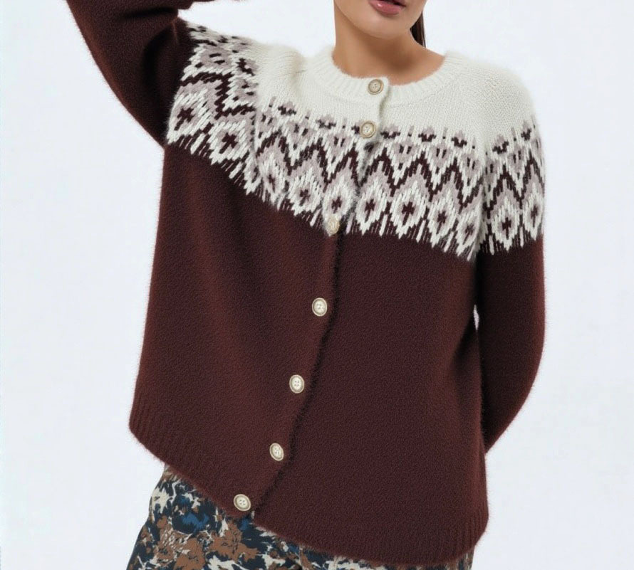 Retro Jacquard Literary-Style Oversized Knit Cardigan