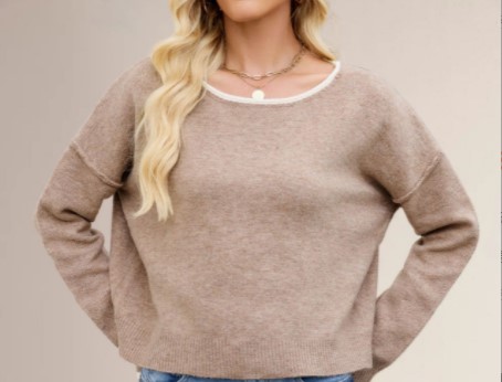 Women's Round Neck Color-Block Knit Sweater