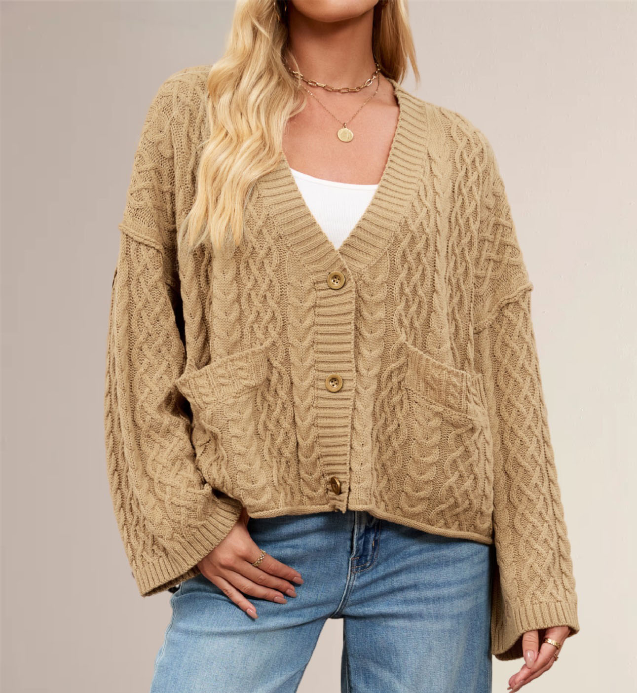 Twisted-Knit Oversized Solid-Color Cardigan