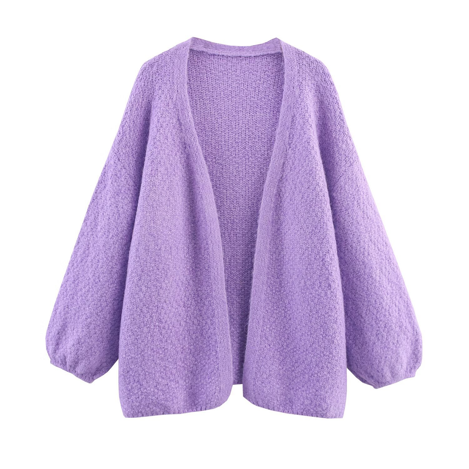 Versatile Solid-Color V-Neck Long-Sleeve Minimalist Buttonless Knit Cardigan