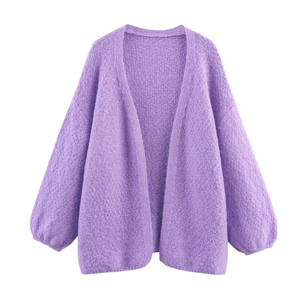 Versatile Solid-Color V-Neck Long-Sleeve Minimalist Buttonless Knit Cardigan