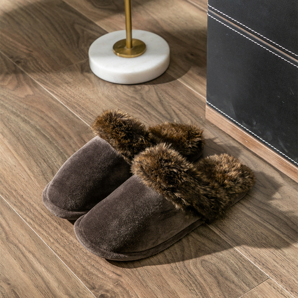 Solid-Color Warm Cotton Slippers for Men and Women