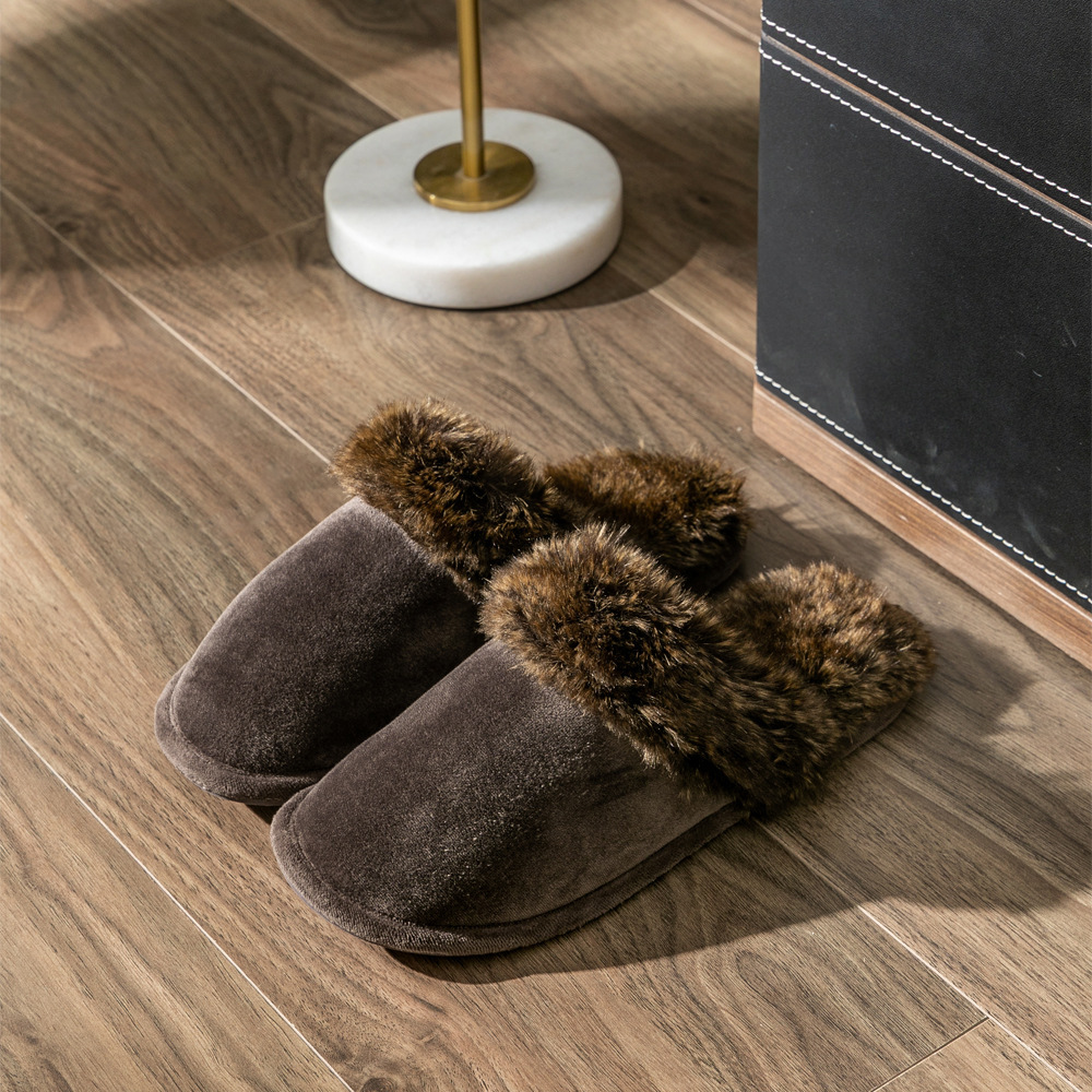 Solid-Color Warm Cotton Slippers for Men and Women