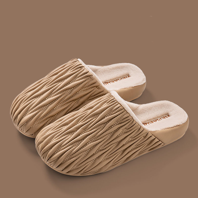 Unisex Yuan Gang Pleated Indoor Cotton Slippers