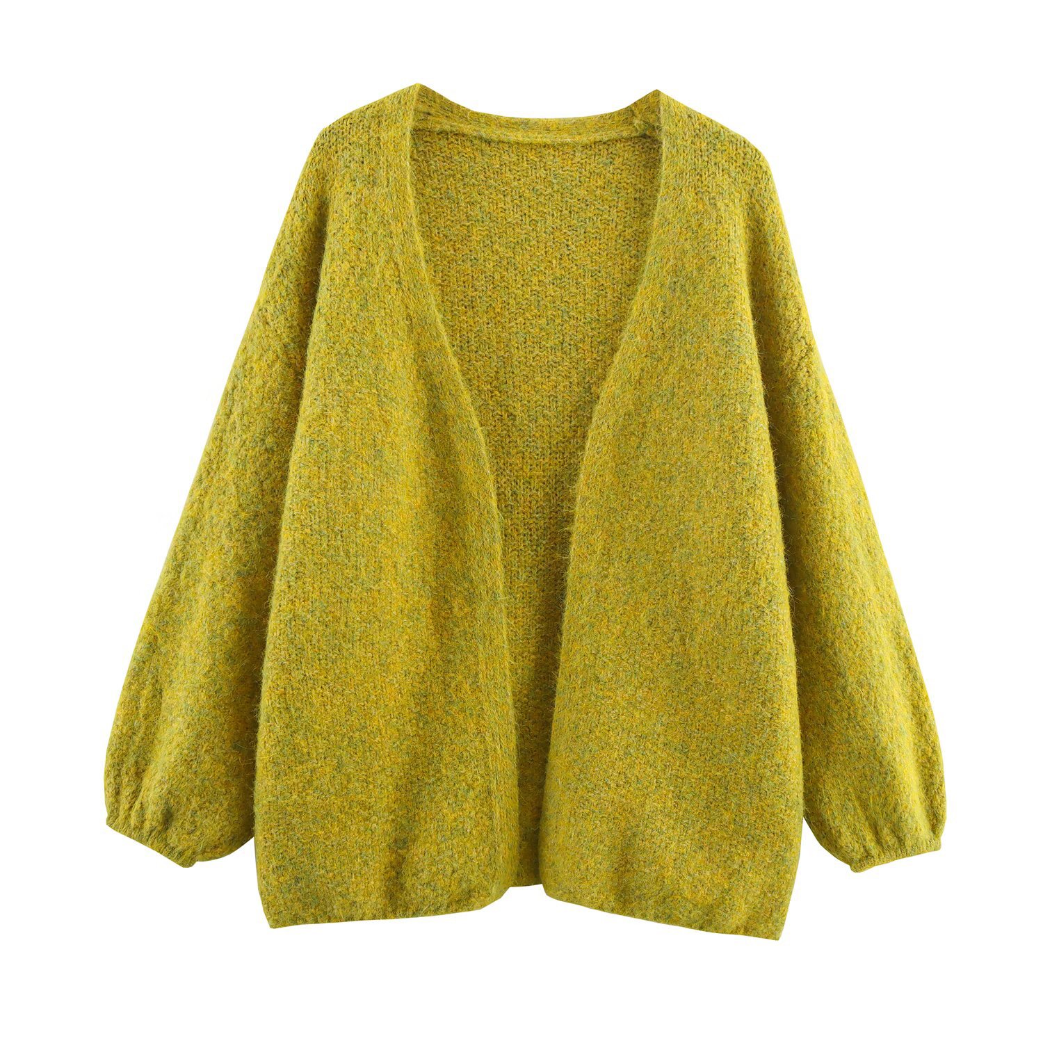 Versatile Solid-Color V-Neck Long-Sleeve Minimalist Buttonless Knit Cardigan