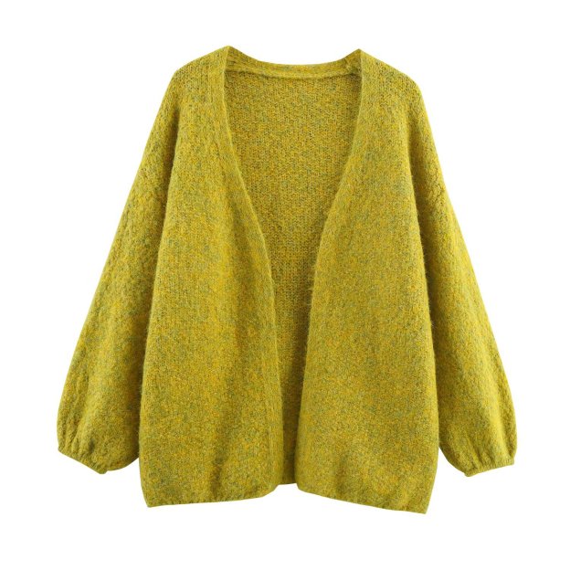 Versatile Solid-Color V-Neck Long-Sleeve Minimalist Buttonless Knit Cardigan