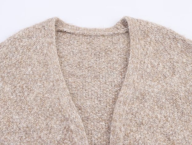 Versatile Solid-Color V-Neck Long-Sleeve Minimalist Buttonless Knit Cardigan