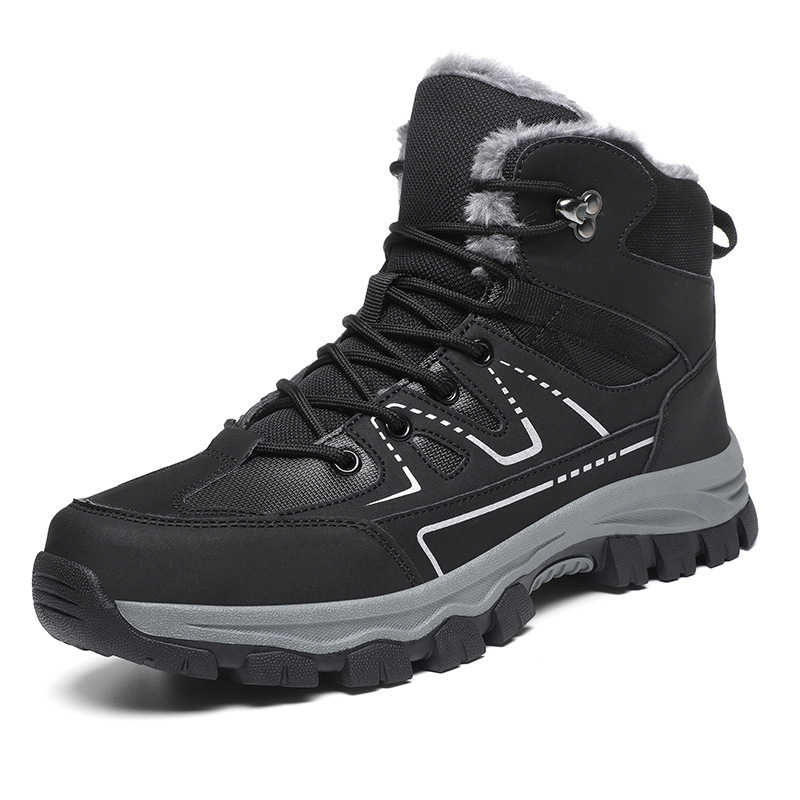 Men's hiking boots, outdoor leather snow boots, fleece-lined for warmth, Russian style