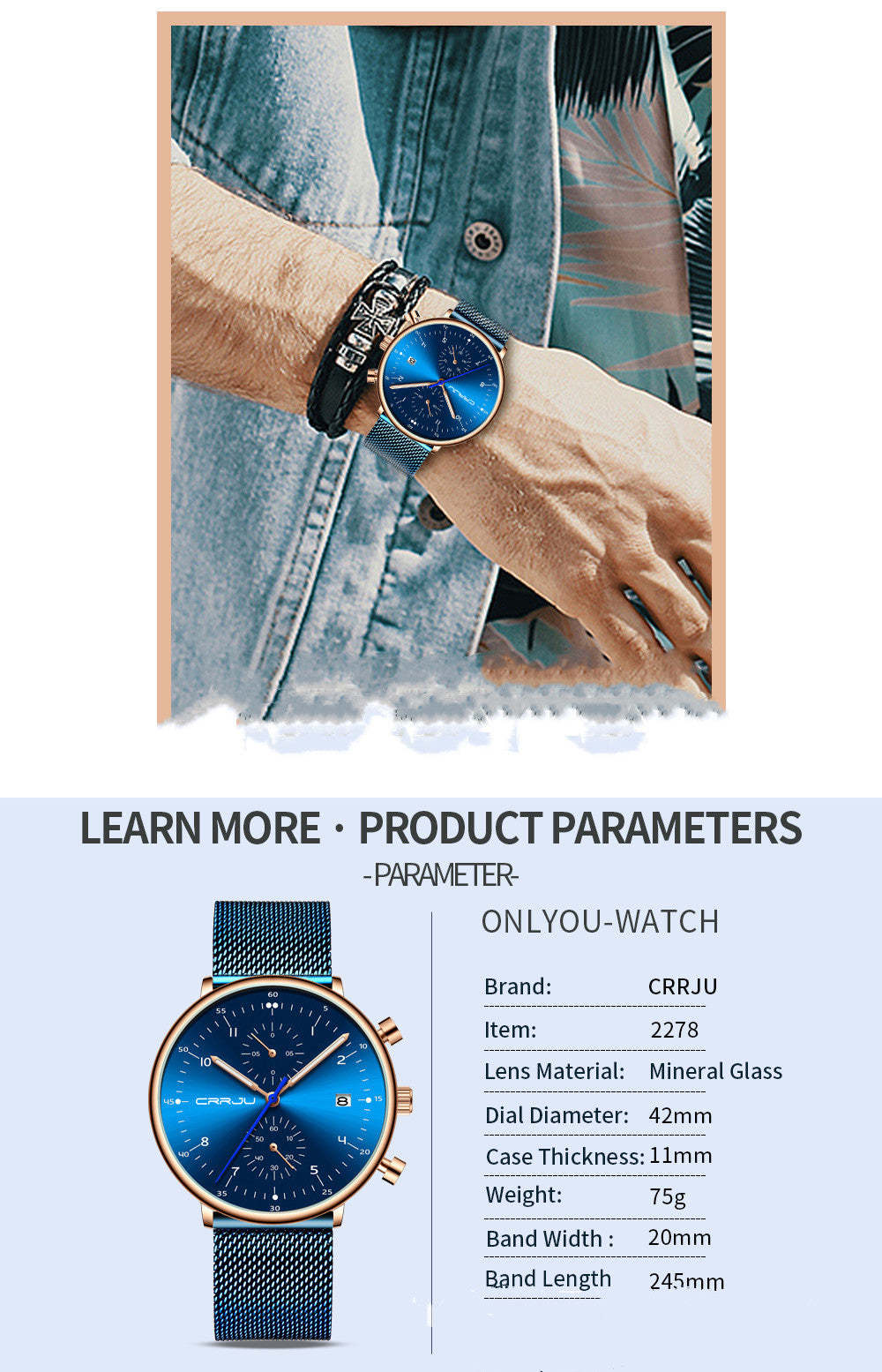 Mens Watch  Stainless Steel WristWatch