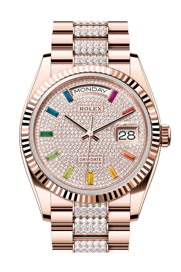 Day-Date 36 Diamond Paved Dial Fluted Bezel 18K Everose gold Diamond President Watch 128235