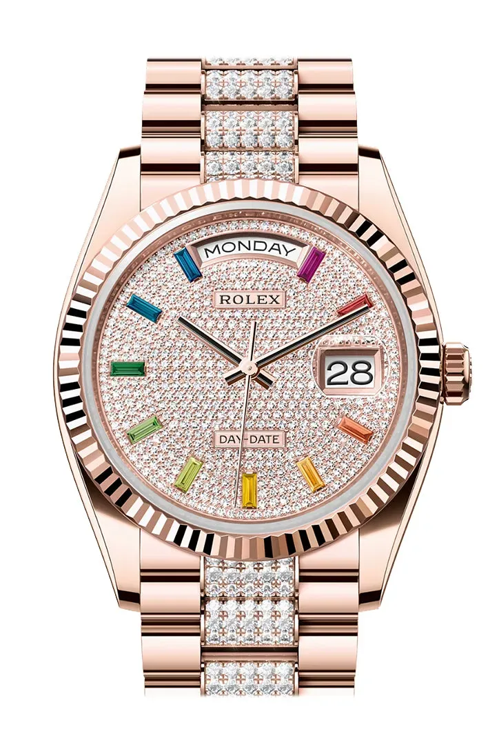 Day-Date 36 Diamond Paved Dial Fluted Bezel 18K Everose gold Diamond President Watch 128235