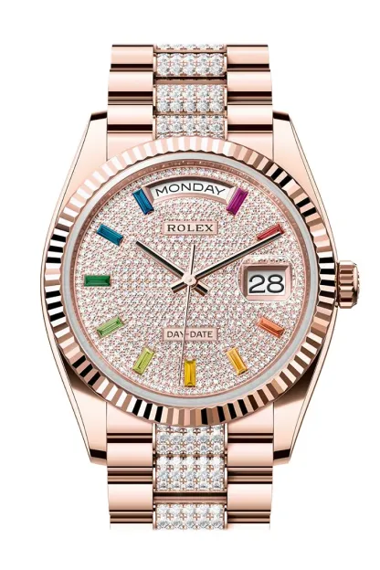 Day-Date 36 Diamond Paved Dial Fluted Bezel 18K Everose gold Diamond President Watch 128235