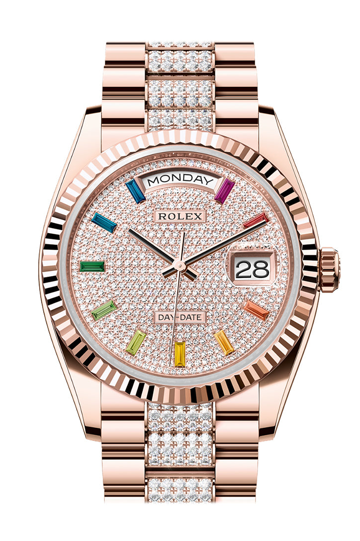 Day-Date 36 Diamond Paved Dial Fluted Bezel 18K Everose gold Diamond President Watch 128235