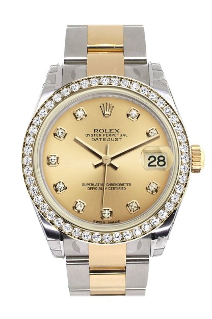 Datejust 31 Champagne Diamond Dial Diamond Bezel Yellow Gold Two Tone Watch 178383