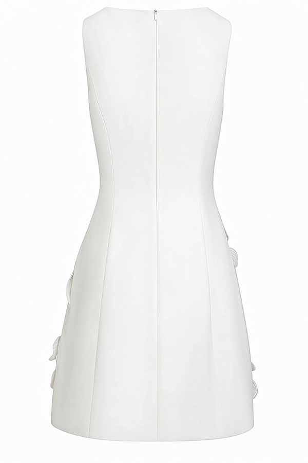 Delicate Silhouette Pearl Trim Cutout Neck Sleeveless 3D Florals Hem Mini Dress-Consonak