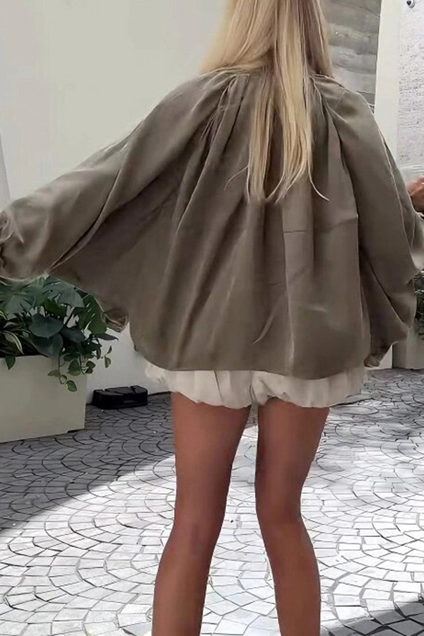 Fashion Lapel Loose Puff Long Sleeve Casual Zipper Jacket-consonak