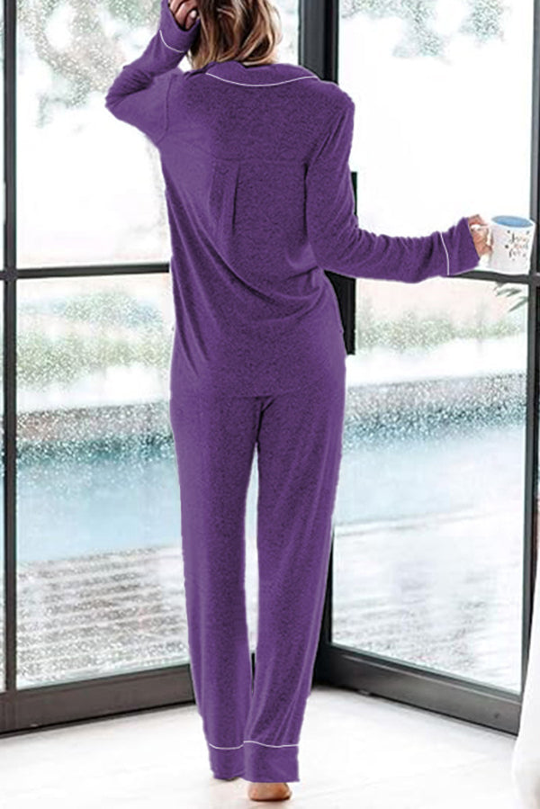 Home-style Loose-fitting Long-sleeved Pocket Shirt and Elastic Waist Casual Pants Set-consonak