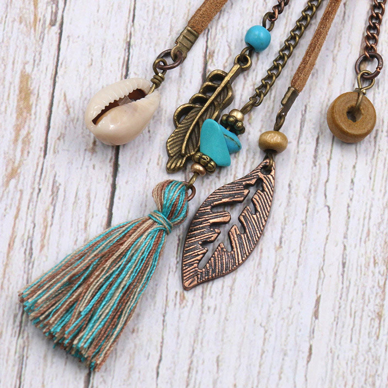 Retro Long Tassel Shell Leaf Earrings | Consonak